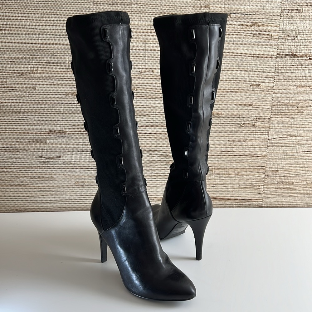 Y2K B Makowsky Jeweled Stretch Leather Knee High Black Vintage Boots Womens 8.5 - Picture 9 of 17